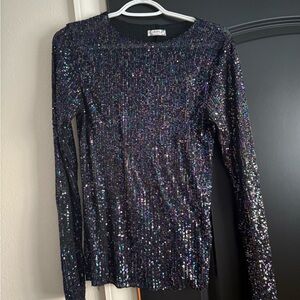Free People Multicolor Sequin Long Sleeve Top